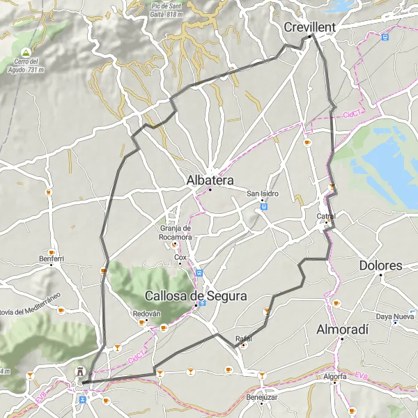 Map miniature of "A Journey Through History" cycling inspiration in Comunitat Valenciana, Spain. Generated by Tarmacs.app cycling route planner