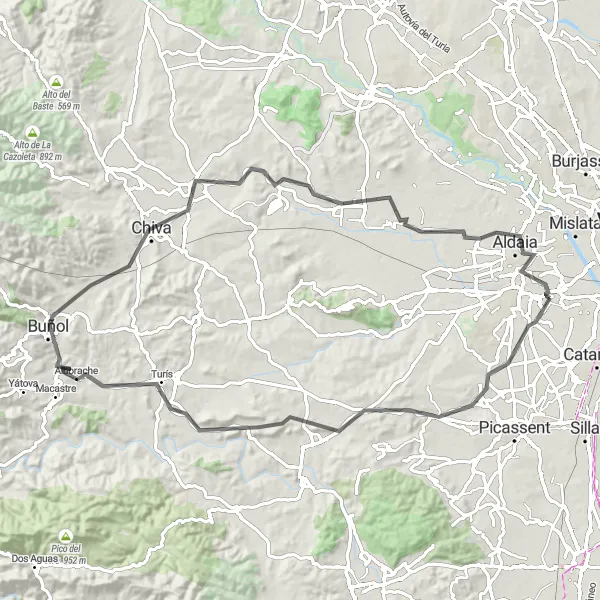 Miniaturní mapa "Cyklotrasa Montserrat - Alaquàs" inspirace pro cyklisty v oblasti Comunitat Valenciana, Spain. Vytvořeno pomocí plánovače tras Tarmacs.app