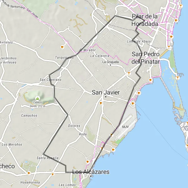 Miniatura della mappa di ispirazione al ciclismo "Pilar de la Horadada - Los Alcázares" nella regione di Comunitat Valenciana, Spain. Generata da Tarmacs.app, pianificatore di rotte ciclistiche