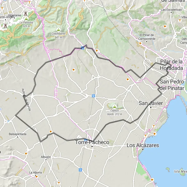 Miniatuurkaart van de fietsinspiratie "Verken San Javier en Torre-Pacheco per fiets" in Comunitat Valenciana, Spain. Gemaakt door de Tarmacs.app fietsrouteplanner