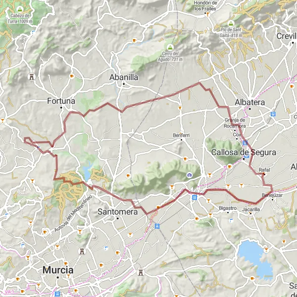 Karten-Miniaturansicht der Radinspiration "Entdecke die Schätze von Cox" in Comunitat Valenciana, Spain. Erstellt vom Tarmacs.app-Routenplaner für Radtouren