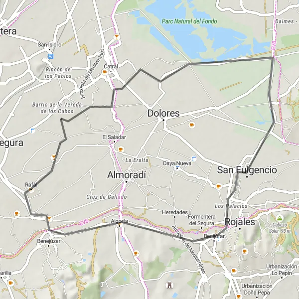 Miniatura mapy "Trasa Rafał - Catral - Rojales - Benejúzar - Rafał" - trasy rowerowej w Comunitat Valenciana, Spain. Wygenerowane przez planer tras rowerowych Tarmacs.app