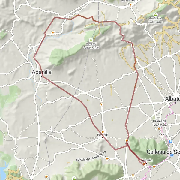 Map miniature of "Redován Abanilla Challenge" cycling inspiration in Comunitat Valenciana, Spain. Generated by Tarmacs.app cycling route planner