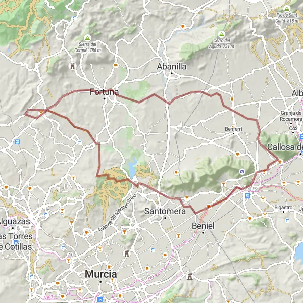 Karten-Miniaturansicht der Radinspiration "Abenteuerliches Gravelradfahren um Redován" in Comunitat Valenciana, Spain. Erstellt vom Tarmacs.app-Routenplaner für Radtouren