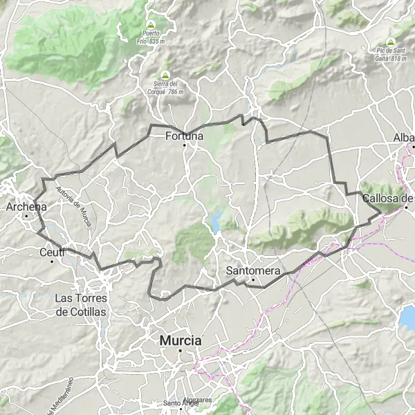 Miniatua del mapa de inspiración ciclista "Tour ciclista de larga distancia" en Comunitat Valenciana, Spain. Generado por Tarmacs.app planificador de rutas ciclistas