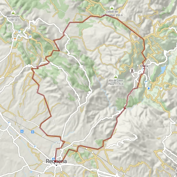 Miniatura della mappa di ispirazione al ciclismo "Giro Gravel tra Villar de Tejas e La Fortaleza" nella regione di Comunitat Valenciana, Spain. Generata da Tarmacs.app, pianificatore di rotte ciclistiche