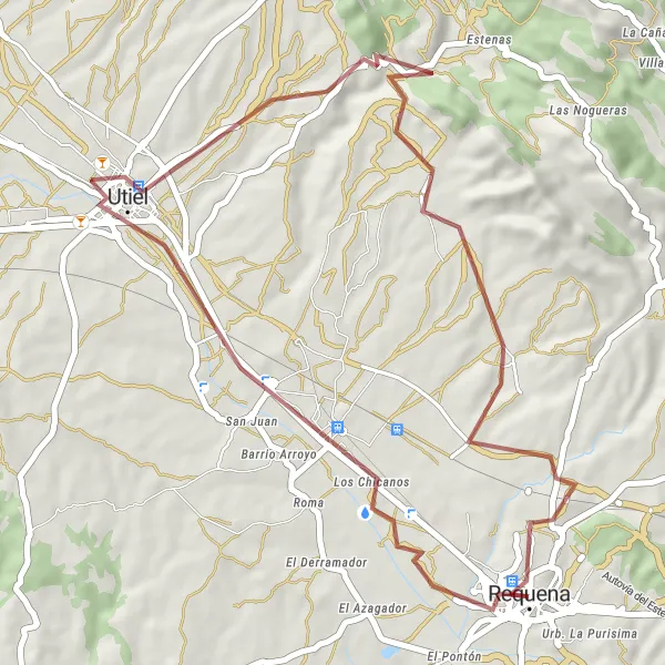Miniatura della mappa di ispirazione al ciclismo "Rotta Gravel attraverso Los Ochandos" nella regione di Comunitat Valenciana, Spain. Generata da Tarmacs.app, pianificatore di rotte ciclistiche