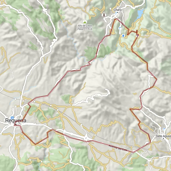 Miniatura della mappa di ispirazione al ciclismo "Gravel Route to Chera and El Rebollar" nella regione di Comunitat Valenciana, Spain. Generata da Tarmacs.app, pianificatore di rotte ciclistiche