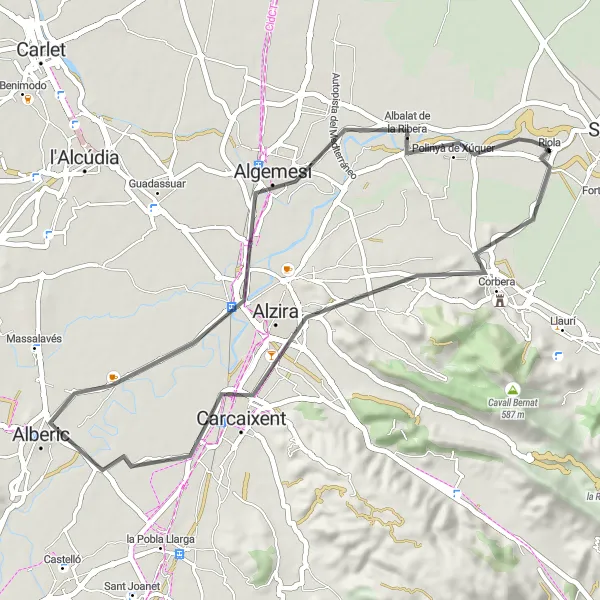 Miniaturní mapa "Valencijská cyklotrasa stylovou cestou" inspirace pro cyklisty v oblasti Comunitat Valenciana, Spain. Vytvořeno pomocí plánovače tras Tarmacs.app