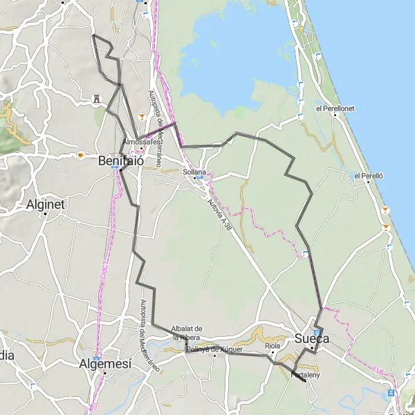 Miniatuurkaart van de fietsinspiratie "De Fortalenyroute" in Comunitat Valenciana, Spain. Gemaakt door de Tarmacs.app fietsrouteplanner