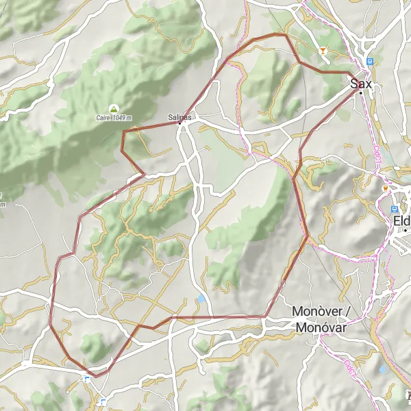 Miniatura della mappa di ispirazione al ciclismo "Tour di 54 km in bicicletta da Sax" nella regione di Comunitat Valenciana, Spain. Generata da Tarmacs.app, pianificatore di rotte ciclistiche