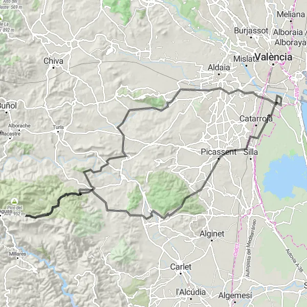 Miniaturekort af cykelinspirationen "Religionshistorie og naturskønne landskaber i nærheden af Sedaví" i Comunitat Valenciana, Spain. Genereret af Tarmacs.app cykelruteplanlægger