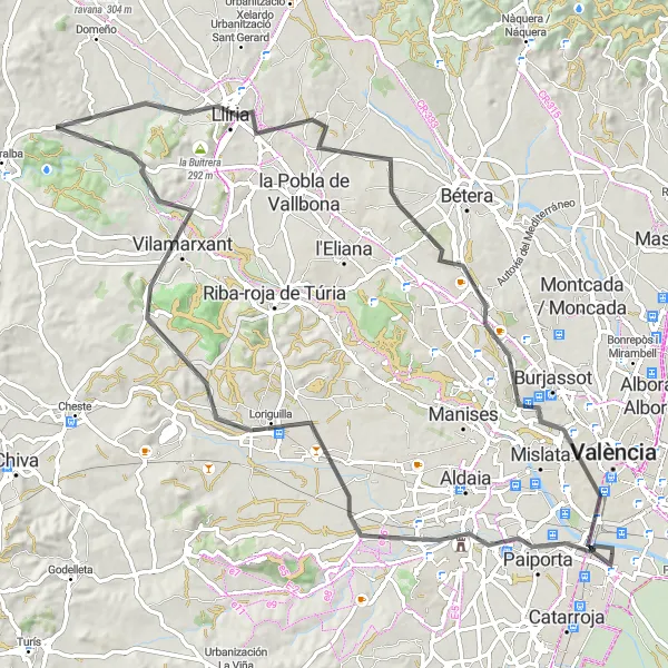 Miniatura della mappa di ispirazione al ciclismo "Giro in bici da Sedaví a La Conarda" nella regione di Comunitat Valenciana, Spain. Generata da Tarmacs.app, pianificatore di rotte ciclistiche