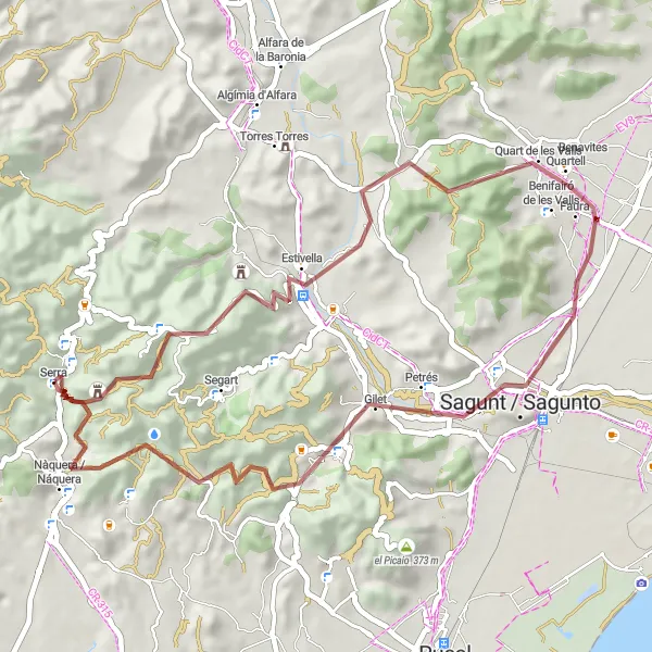 Miniatuurkaart van de fietsinspiratie "Gravelweg van Serra naar Serra" in Comunitat Valenciana, Spain. Gemaakt door de Tarmacs.app fietsrouteplanner