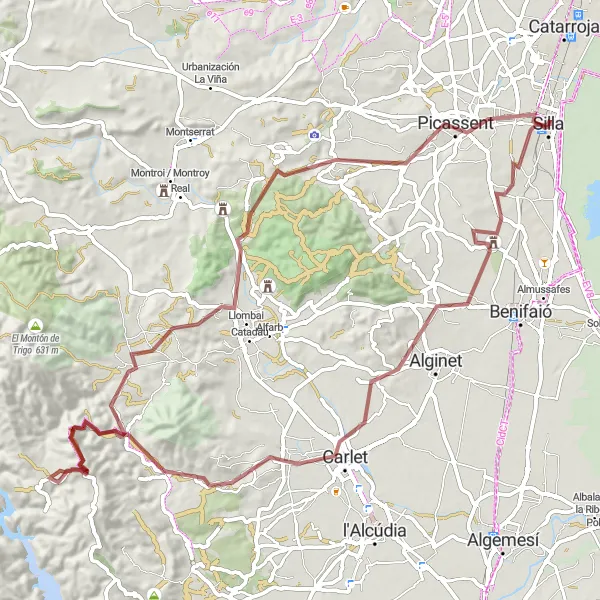 Miniaturní mapa "Gravelová cyklostezka kolem Silla" inspirace pro cyklisty v oblasti Comunitat Valenciana, Spain. Vytvořeno pomocí plánovače tras Tarmacs.app