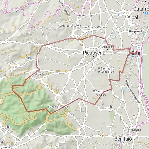 Miniaturní mapa "Trasa s výhledy kolem Silla" inspirace pro cyklisty v oblasti Comunitat Valenciana, Spain. Vytvořeno pomocí plánovače tras Tarmacs.app