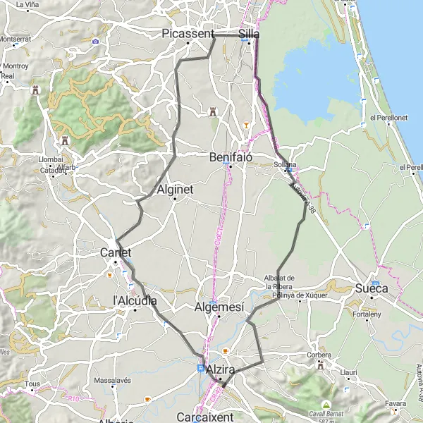 Miniatuurkaart van de fietsinspiratie "Rondje Silla - Distinctieve titel: Werken langs sinaasappelboomgaarden en historische dorpen" in Comunitat Valenciana, Spain. Gemaakt door de Tarmacs.app fietsrouteplanner