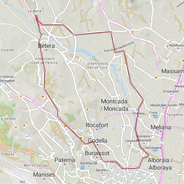 Miniatura mapy "Trasa Gravel Rowerem blisko Tavernes Blanques" - trasy rowerowej w Comunitat Valenciana, Spain. Wygenerowane przez planer tras rowerowych Tarmacs.app