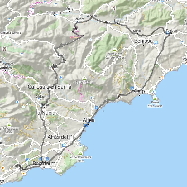 Karten-Miniaturansicht der Radinspiration "Weg von Teulada nach Altea" in Comunitat Valenciana, Spain. Erstellt vom Tarmacs.app-Routenplaner für Radtouren