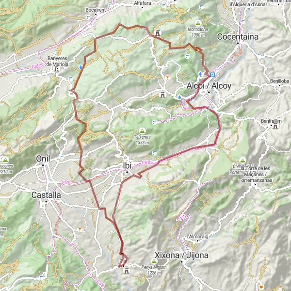 Miniatura della mappa di ispirazione al ciclismo "Giro in bicicletta Tibi - Castillo de Tibi" nella regione di Comunitat Valenciana, Spain. Generata da Tarmacs.app, pianificatore di rotte ciclistiche