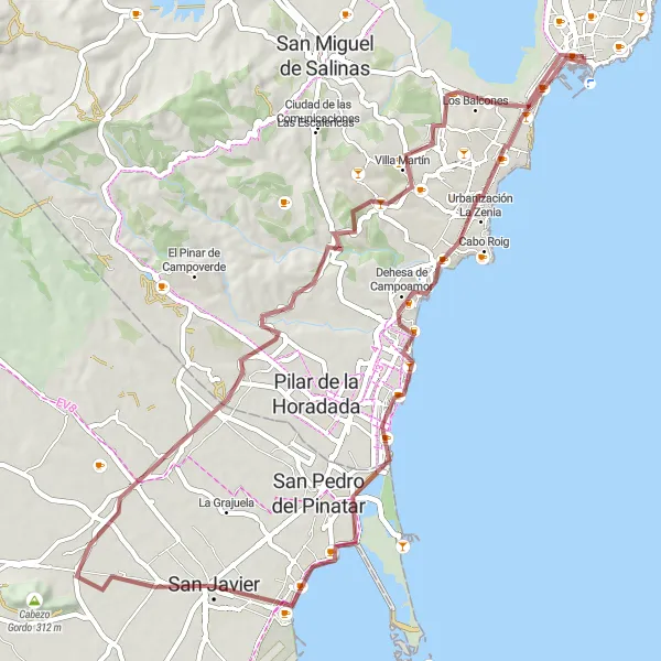 Miniatuurkaart van de fietsinspiratie "72 km gravelrit door de omgeving van Torrevieja" in Comunitat Valenciana, Spain. Gemaakt door de Tarmacs.app fietsrouteplanner