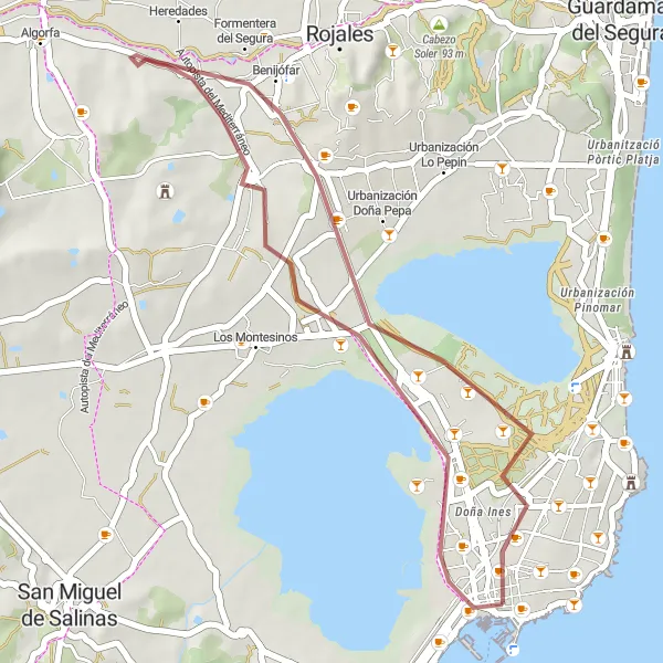 Miniaturní mapa "Gravelová trasa Europa - Formentera del Segura - Mirador del Molino - Torrevieja" inspirace pro cyklisty v oblasti Comunitat Valenciana, Spain. Vytvořeno pomocí plánovače tras Tarmacs.app