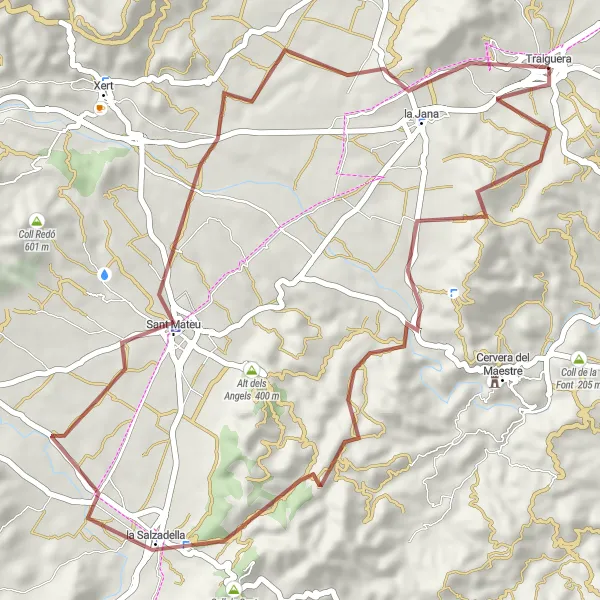 Miniatua del mapa de inspiración ciclista "Ruta de Grava hacia Sant Mateu" en Comunitat Valenciana, Spain. Generado por Tarmacs.app planificador de rutas ciclistas