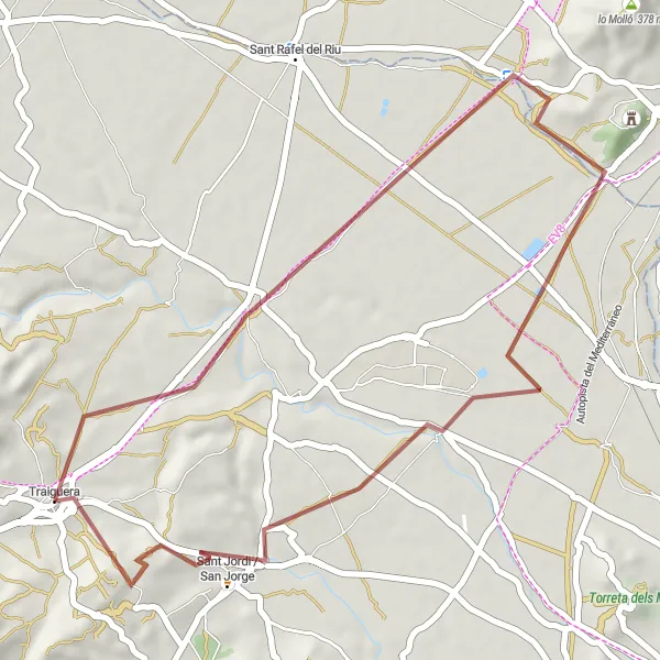 Map miniature of "Traiguera - Sant Joan del Pas - Sant Jordi / San Jorge - Traiguera" cycling inspiration in Comunitat Valenciana, Spain. Generated by Tarmacs.app cycling route planner