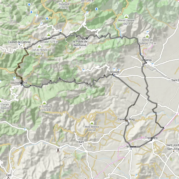 Karten-Miniaturansicht der Radinspiration "Herausfordernde Küstenstraßen und atemberaubende Ausblicke" in Comunitat Valenciana, Spain. Erstellt vom Tarmacs.app-Routenplaner für Radtouren