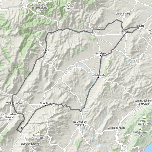 Map miniature of "Traiguera - Catí - Traiguera" cycling inspiration in Comunitat Valenciana, Spain. Generated by Tarmacs.app cycling route planner