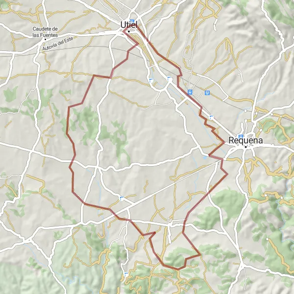 Map miniature of "Gravel Adventure to El Pontón and Los Duques" cycling inspiration in Comunitat Valenciana, Spain. Generated by Tarmacs.app cycling route planner