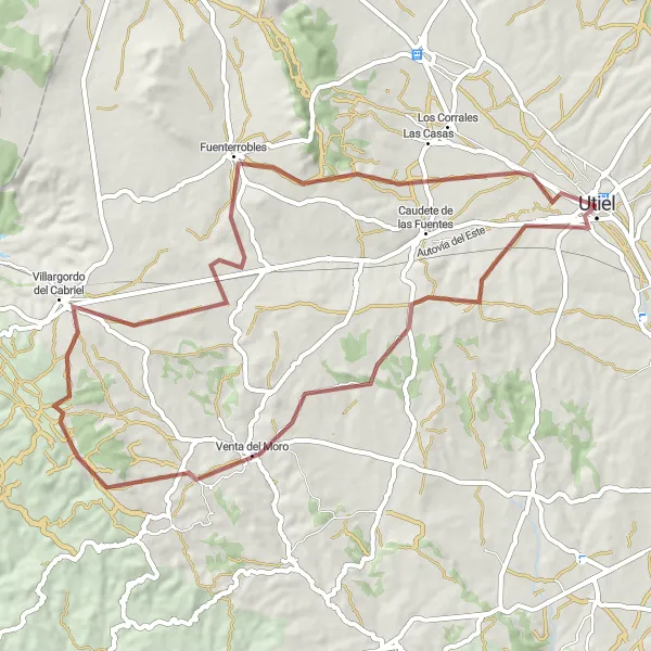 Miniaturní mapa "Okružní cyklistická trasa skrz průzračnou krajinu Utielu" inspirace pro cyklisty v oblasti Comunitat Valenciana, Spain. Vytvořeno pomocí plánovače tras Tarmacs.app