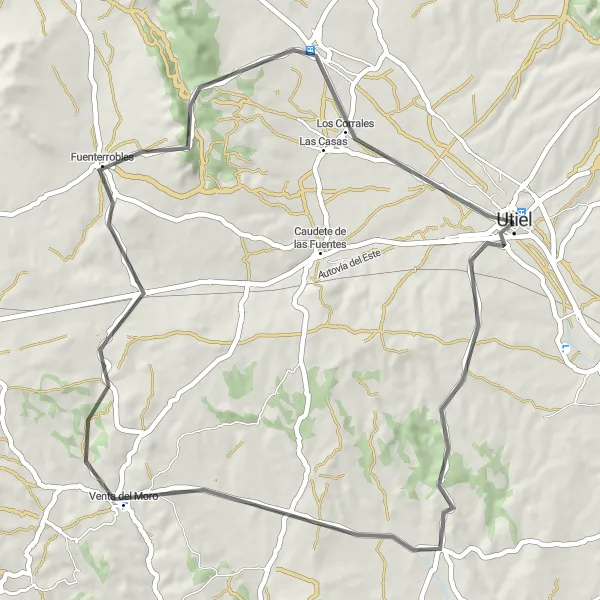 Karten-Miniaturansicht der Radinspiration "Kurze Fahrt von Utiel nach Fuenterrobles" in Comunitat Valenciana, Spain. Erstellt vom Tarmacs.app-Routenplaner für Radtouren