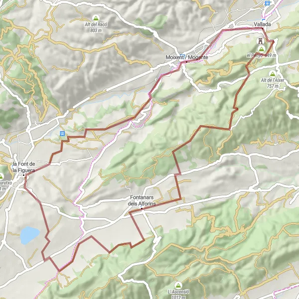 Miniatua del mapa de inspiración ciclista "Ruta de Ciclismo en Gravel desde Castillo de Vallada" en Comunitat Valenciana, Spain. Generado por Tarmacs.app planificador de rutas ciclistas