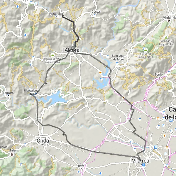 Map miniature of "Ribesalbes Loop" cycling inspiration in Comunitat Valenciana, Spain. Generated by Tarmacs.app cycling route planner