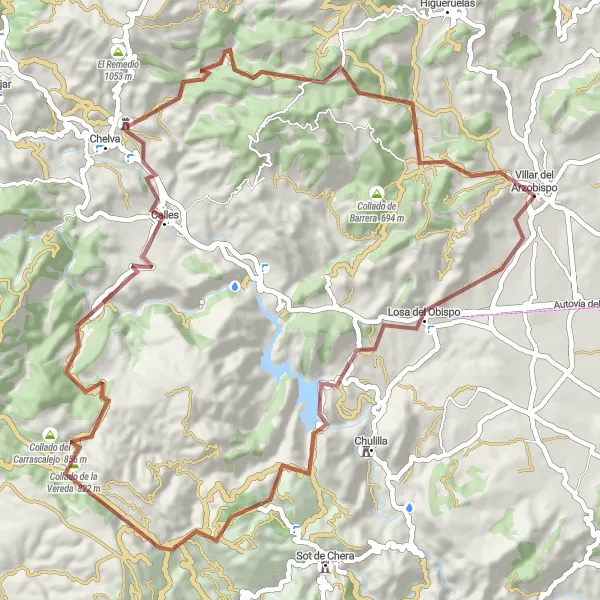 Miniatuurkaart van de fietsinspiratie "Gravelrit naar Losa del Obispo en Chelva" in Comunitat Valenciana, Spain. Gemaakt door de Tarmacs.app fietsrouteplanner