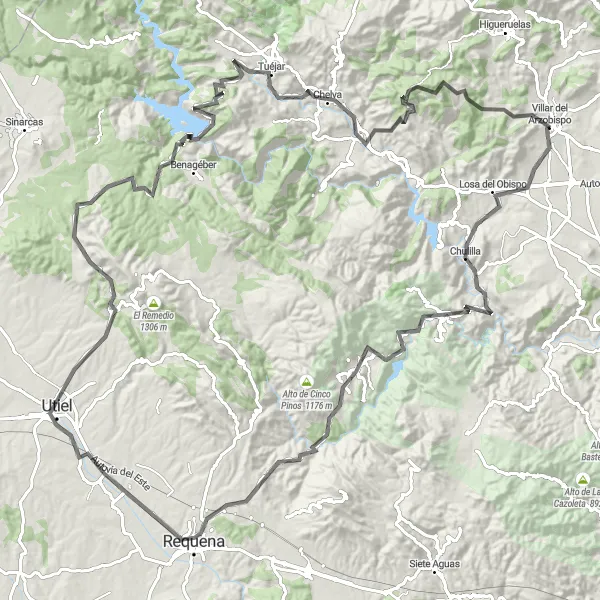 Miniaturní mapa "Výlet kolem Chery a Requeny" inspirace pro cyklisty v oblasti Comunitat Valenciana, Spain. Vytvořeno pomocí plánovače tras Tarmacs.app