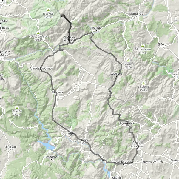 Karten-Miniaturansicht der Radinspiration "Epische Rundfahrt durch die Berge Valencias" in Comunitat Valenciana, Spain. Erstellt vom Tarmacs.app-Routenplaner für Radtouren
