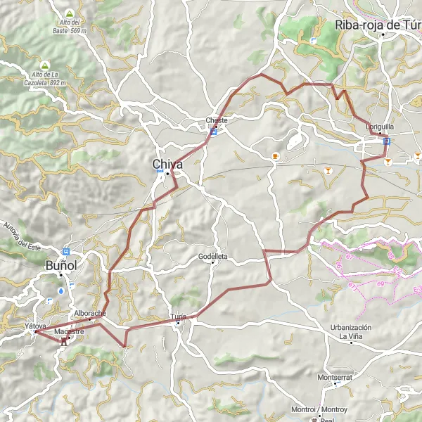 Karten-Miniaturansicht der Radinspiration "Rundfahrt um Yátova" in Comunitat Valenciana, Spain. Erstellt vom Tarmacs.app-Routenplaner für Radtouren