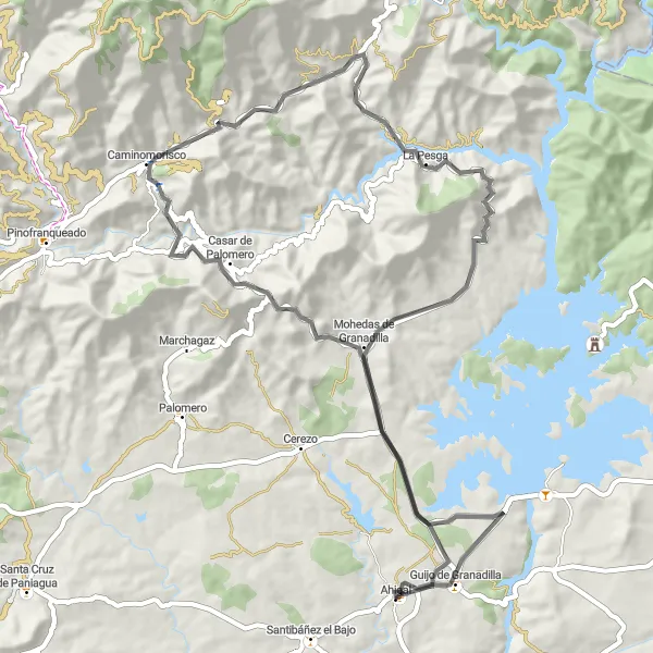 Miniatuurkaart van de fietsinspiratie "Fietsroute door Granadilla" in Extremadura, Spain. Gemaakt door de Tarmacs.app fietsrouteplanner