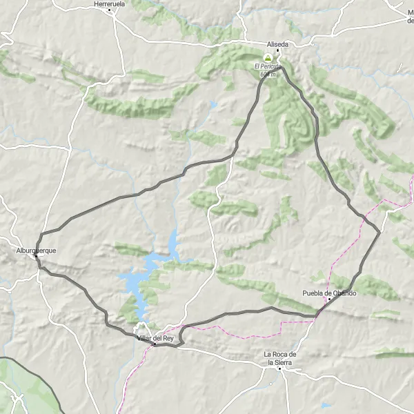 Miniatua del mapa de inspiración ciclista "Ruta de los Pueblos Históricos" en Extremadura, Spain. Generado por Tarmacs.app planificador de rutas ciclistas