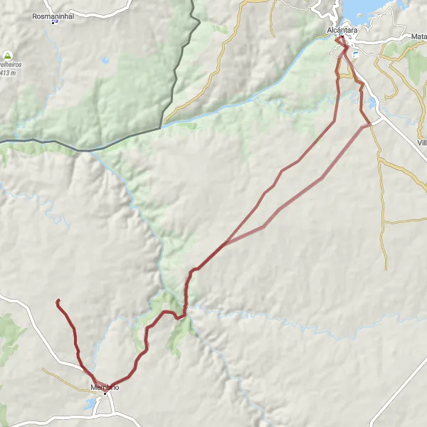 Map miniature of "Countryside Escape" cycling inspiration in Extremadura, Spain. Generated by Tarmacs.app cycling route planner