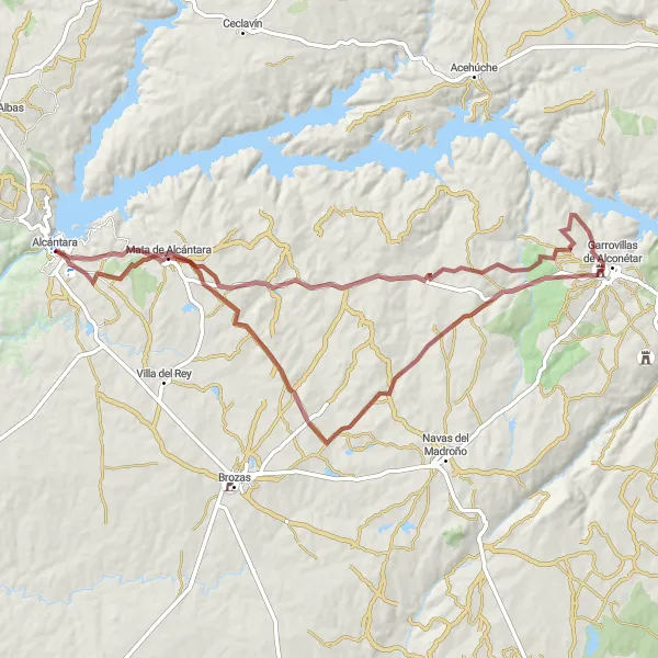 Miniatuurkaart van de fietsinspiratie "Gravelroute naar Mata de Alcántara" in Extremadura, Spain. Gemaakt door de Tarmacs.app fietsrouteplanner