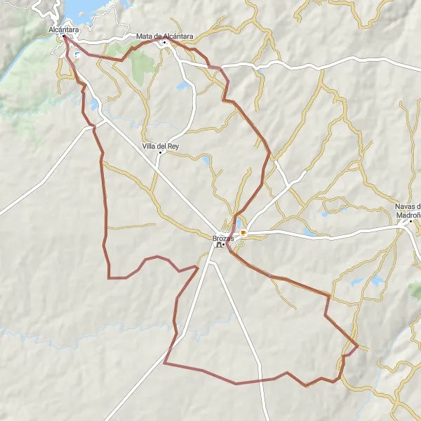 Map miniature of "Alcántara - Palacio de los Roco-Campofrío" cycling inspiration in Extremadura, Spain. Generated by Tarmacs.app cycling route planner