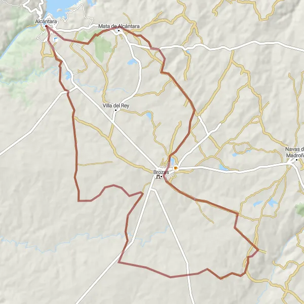 Miniatuurkaart van de fietsinspiratie "Gravel Fietsroute van Alcántara naar Brozas" in Extremadura, Spain. Gemaakt door de Tarmacs.app fietsrouteplanner