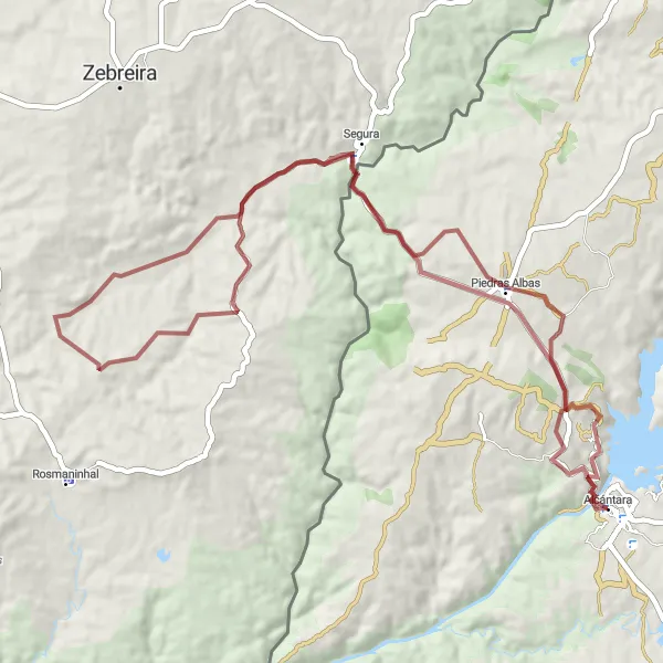 Miniatuurkaart van de fietsinspiratie "Gravelroute langs Miradouro do Canhão do Erges" in Extremadura, Spain. Gemaakt door de Tarmacs.app fietsrouteplanner