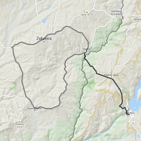 Map miniature of "Alcántara - El Mirador" cycling inspiration in Extremadura, Spain. Generated by Tarmacs.app cycling route planner