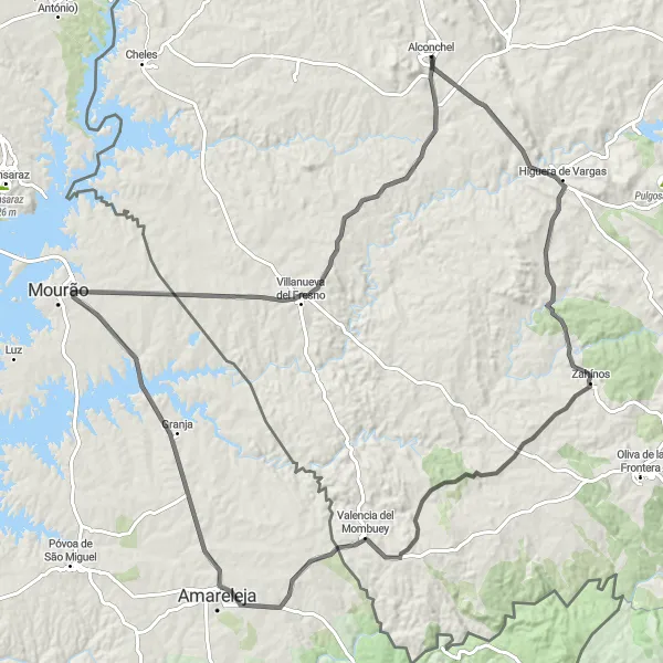 Map miniature of "Alconchel Road Route" cycling inspiration in Extremadura, Spain. Generated by Tarmacs.app cycling route planner