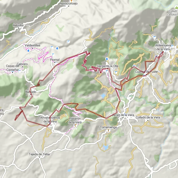 Miniatura mapy "Wycieczki rowerowe dla ambitnych rowerzystów w okolicy Aldeanueva de la Vera" - trasy rowerowej w Extremadura, Spain. Wygenerowane przez planer tras rowerowych Tarmacs.app