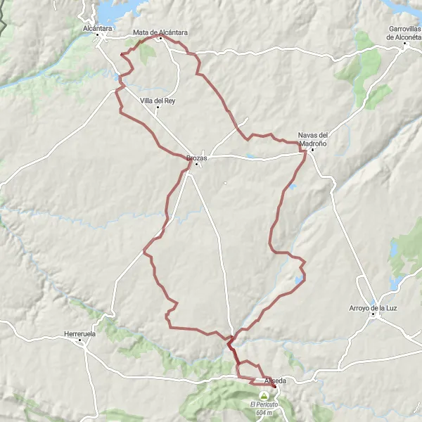 Miniatua del mapa de inspiración ciclista "Ruta de Castillo de Brozas a El Pericuto" en Extremadura, Spain. Generado por Tarmacs.app planificador de rutas ciclistas